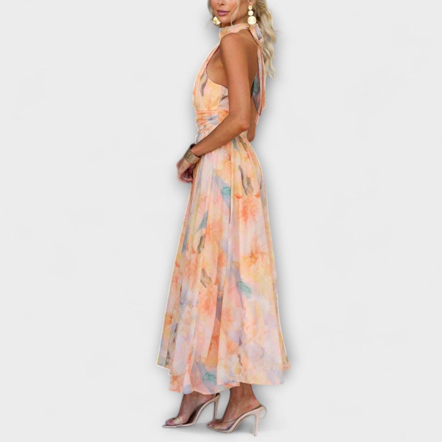 Ainsley | Neck Watercolor Print Maxi Dress