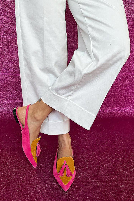 Frendessa | Colorful ballet flats with fringes and a decorative ankle strap