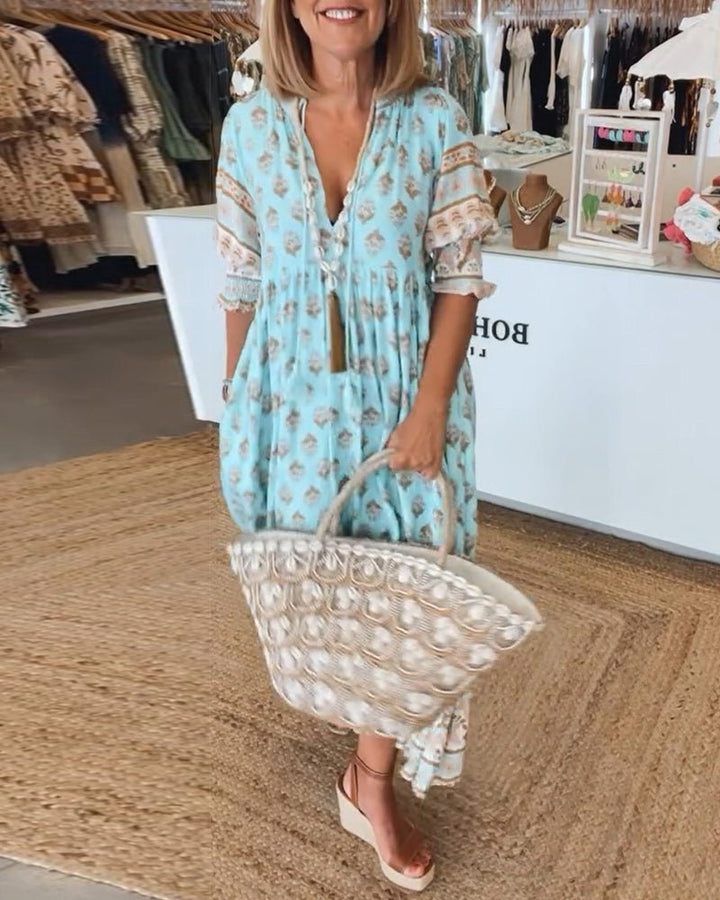 Wanda | Boho Midi Dress with Fringes
