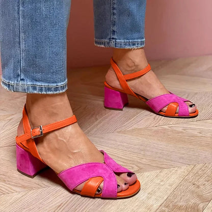 Lorette | Color Block Sandals with Comfortable Heel