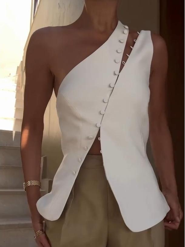 Diane | One-Shoulder Button Detail Top