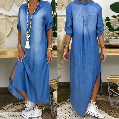 Elena | Long Denim Dress with Side Split