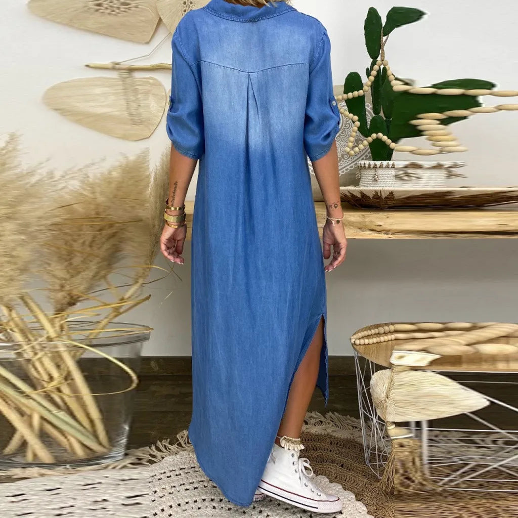 Elena | Long Denim Dress with Side Split
