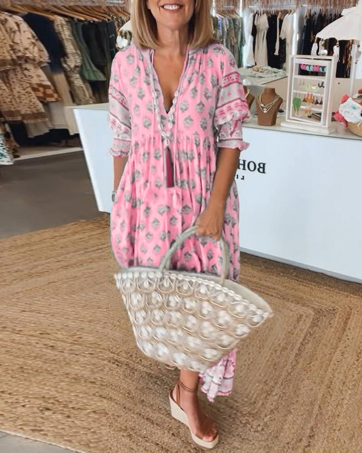 Wanda | Boho Midi Dress with Fringes