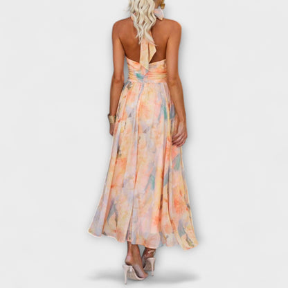 Ainsley | Neck Watercolor Print Maxi Dress