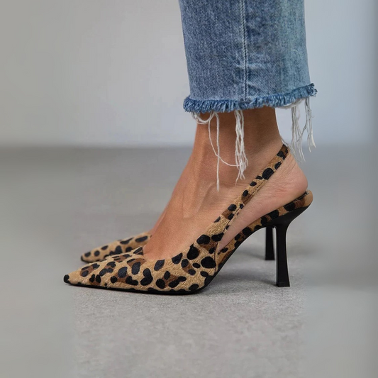 Callie | Pointed Toe Leopard Print Slingback Stiletto Heels