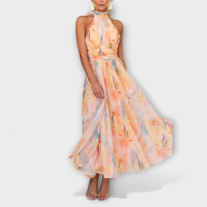 Ainsley | Neck Watercolor Print Maxi Dress