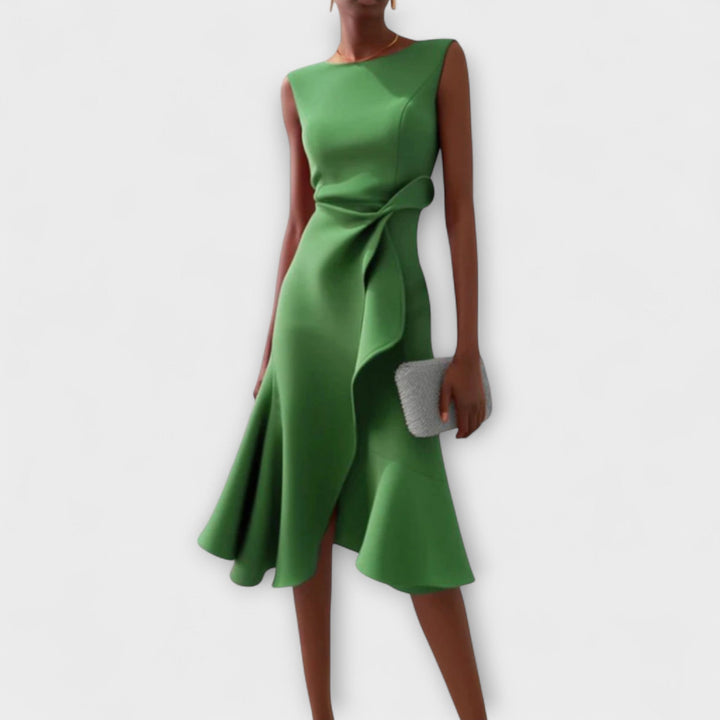Julia | Draped Asymmetric Midi Dress