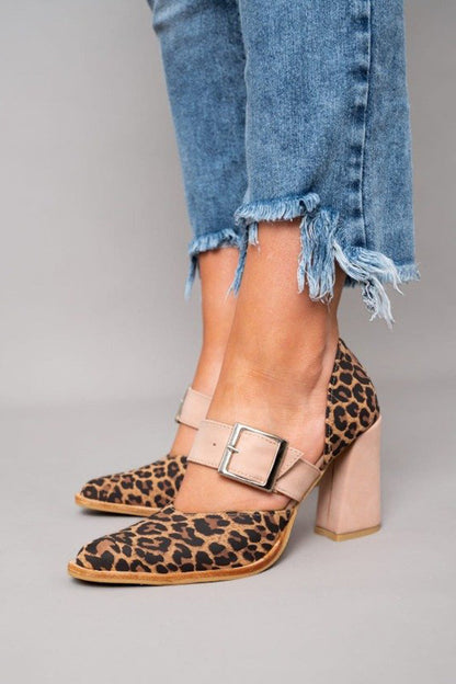 Selveta | Leopard Suede Sandals with Stable Heel
