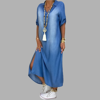 Elena | Long Denim Dress with Side Split
