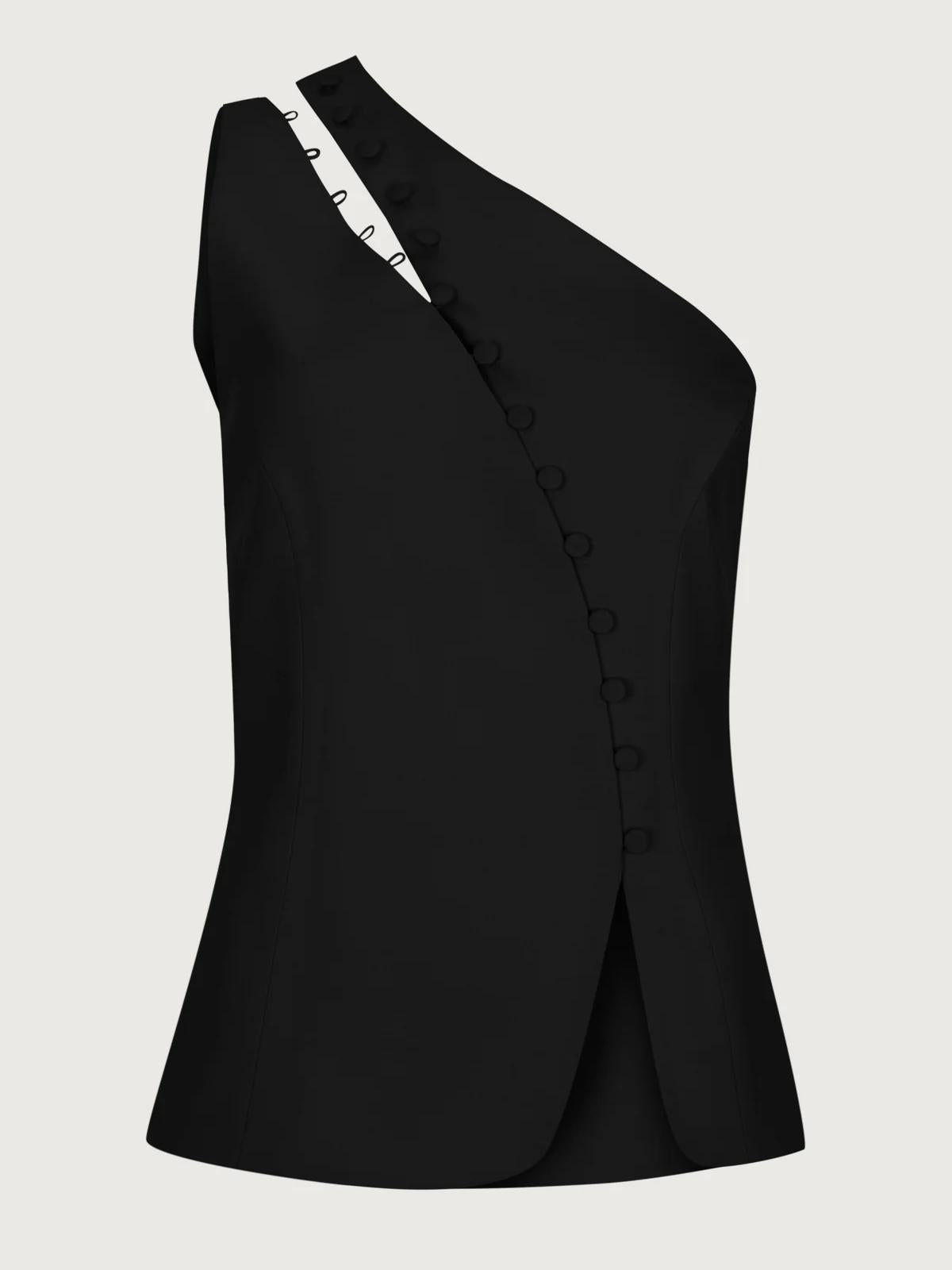 Diane | One-Shoulder Button Detail Top