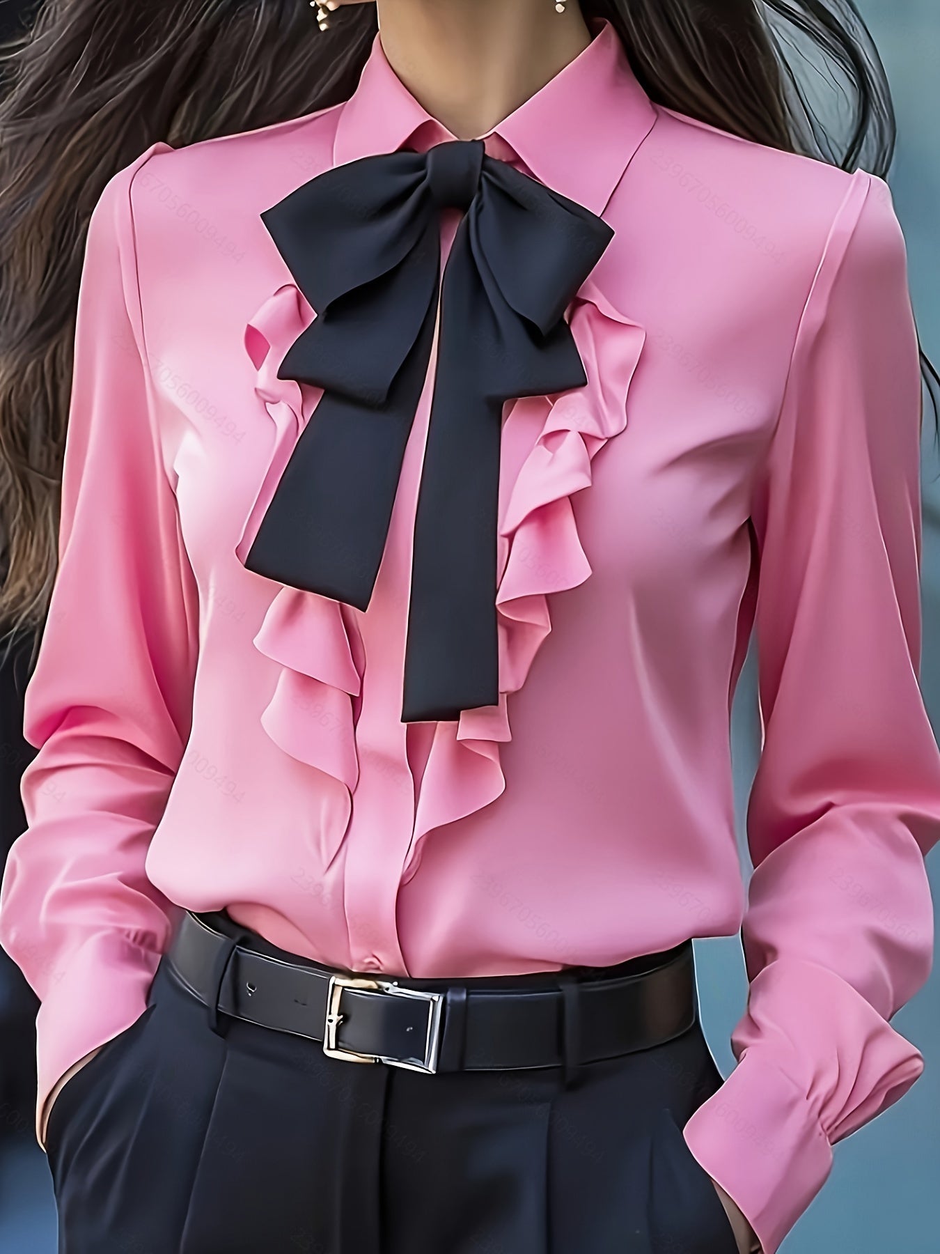 Rachel | Long Sleeve Button Up Blouse With Ruffled Bow