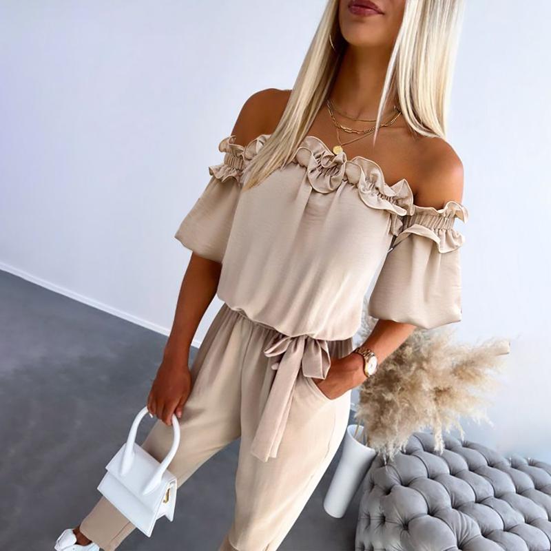 Zaria | Chic Off Shoulder Frill Tie-Waist Jumpsuit