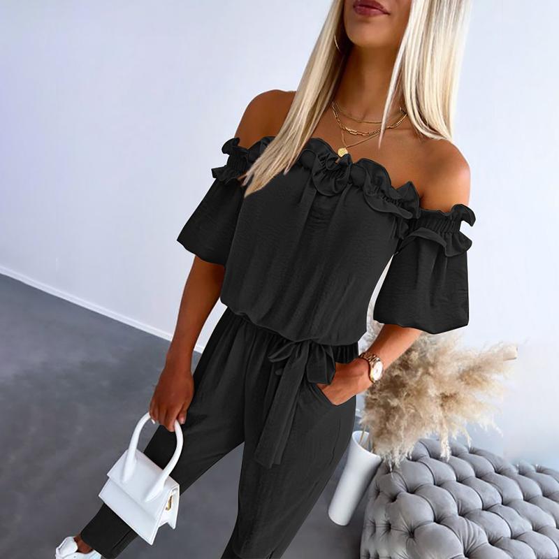 Zaria | Chic Off Shoulder Frill Tie-Waist Jumpsuit