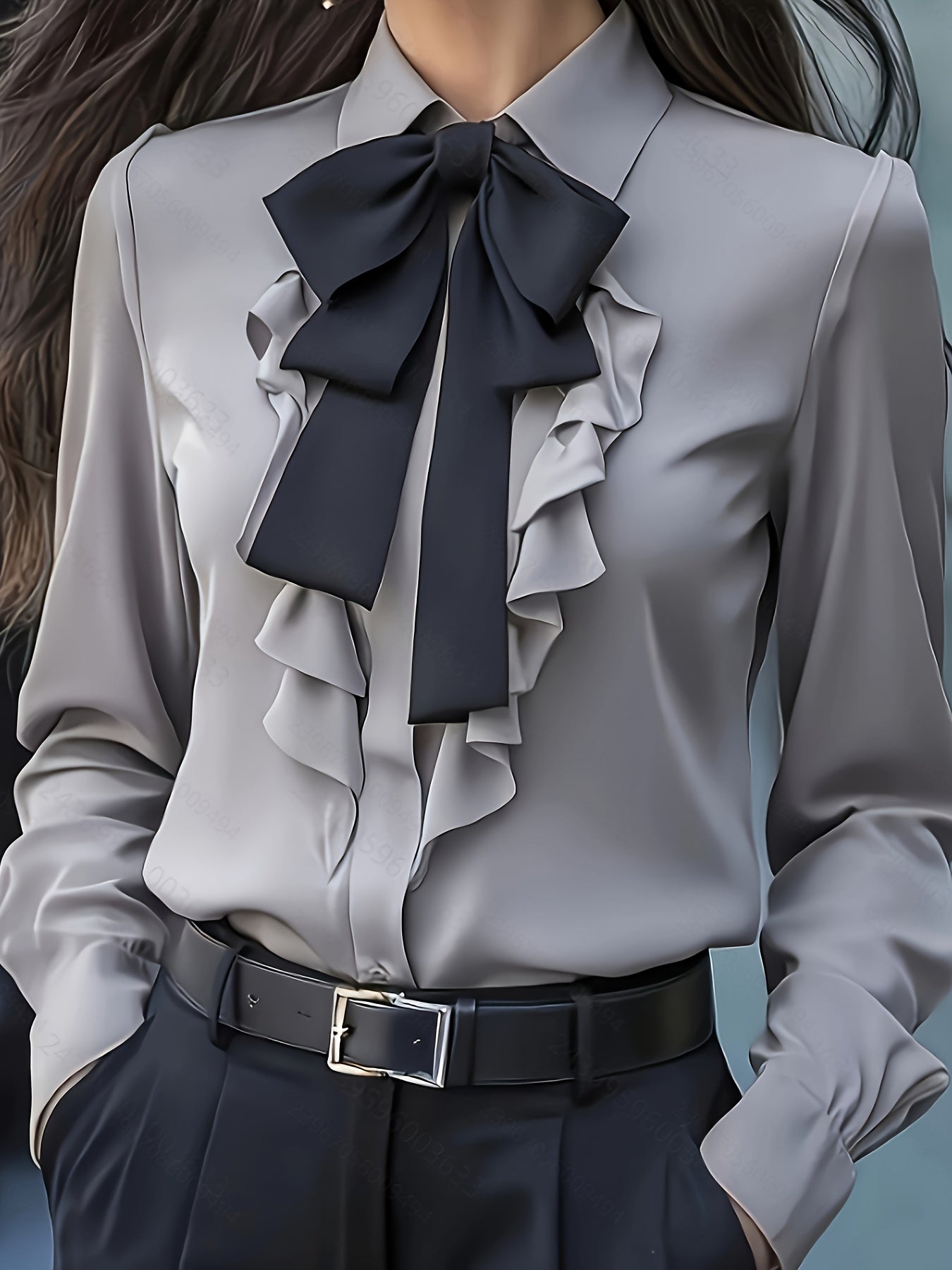 Rachel | Long Sleeve Button Up Blouse With Ruffled Bow