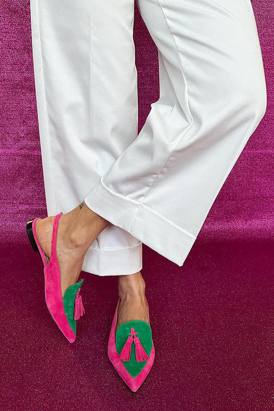 Frendessa | Colorful ballet flats with fringes and a decorative ankle strap