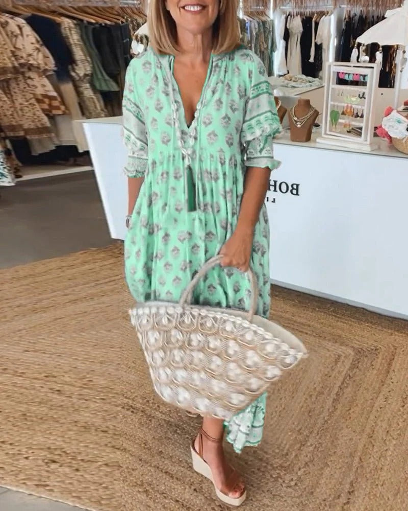 Wanda | Boho Midi Dress with Fringes